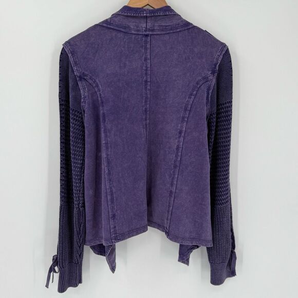 Leo & Nicole Purple Wash Draped Open-Front Cardigan Top Knit Sleeves Women Large - Picture 4 of 7